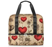 Borsa sportiva da palestra con motivo a cuore in legno retrò per donne e uomini, borsa da viaggio con scomparto per scarpe, grande capacità, borsa da allenamento per la notte, per fitness, yoga, nuoto