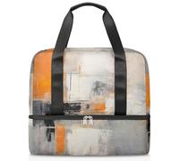 Borsa sportiva da palestra con pittura a olio astratta arancione grigio per donne e uomini, borsone da viaggio con scomparto per scarpe, grande capacità, borsa da allenamento per la notte, per fitness