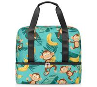Borsa sportiva da palestra con scimmie e foglie di banana e palma, per donne e uomini, con scomparto per scarpe, grande capacità, per allenamento, fitness, yoga, nuoto, fine settimana