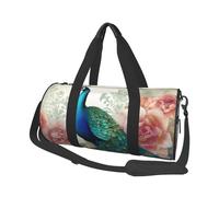 Borsa sportiva da palestra con stampa carlino nero giallo con tasca bagnata e scomparto per scarpe, borsone da viaggio per uomo e donna, Bellissimo pavone e floreale, Taglia unica, Borsone da viaggio