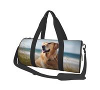 Borsa sportiva da palestra con stampa di anatra selvatica con tasca bagnata e scomparto per scarpe, borsone da viaggio per uomo e donna, Golden Retriever sulla spiaggia, Taglia unica, Borsone da