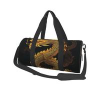 Borsa sportiva da palestra con stampa di ossa di cane con tasca bagnata e scomparto per scarpe, borsone da viaggio per uomo e donna, Drago giallo dorato cinese, Taglia unica, Borsone da viaggio