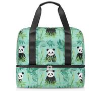 Borsa sportiva da palestra con stampa di panda e foglie, borsa da viaggio per donne e uomini, borsa da viaggio con scomparto per scarpe, grande capacità, per allenamento, fitness, yoga, nuoto, fine