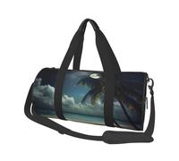 Borsa sportiva da palestra con stampa di pinguini giovani con neve con tasca bagnata e scomparto per scarpe, borsone da viaggio per uomo e donna, Palma tropicale spiaggia con luna piena, Taglia unica