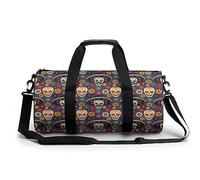 Borsa sportiva da palestra con stampa di teschi e fiori di zucchero su sfondo scuro, borsone da viaggio leggero per uomo e donna, Stile:, 17.7in/9in/9in, MHXYZHW