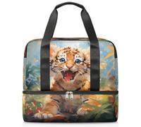Borsa sportiva da palestra con tigre adorabile animale per donne e uomini, borsone da viaggio con scomparto per scarpe, grande capacità, borsa da allenamento per la notte, per fitness, yoga, nuoto