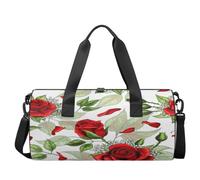 Borsa sportiva da palestra leggera con rose rosse, borsone a tracolla, borsone da viaggio, per uomini e donne (foglie di fiori romantici), Rosa rossa., 17.6(L) x 9(W) x 9(H) inch