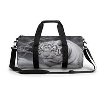 Borsa sportiva da palestra per donne e uomini, borsa da viaggio cilindrica con cinghie regolabili per viaggi, sport, allenamento, Tigre bianca nella neve, 45x23x23CM, Borsone da viaggio