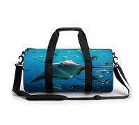 Borsa sportiva da palestra per donne e uomini, borsa da viaggio cilindrica con cinghie regolabili per viaggi, sport, allenamento, Manta Ray e Pesci, 45x23x23CM, Borsone da viaggio