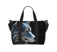 Borsa sportiva da palestra per donne e uomini, borsone da viaggio, borsa da weekender, borsa da viaggio per la notte, per viaggi, nuoto, fitness, allenamento, sport, drago, blu freddo, Lupo 3D, Taglia