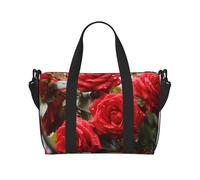Borsa sportiva da palestra per donne e uomini, borsone da viaggio, borsa da weekender, borsa da viaggio per la notte, per viaggi, nuoto, fitness, allenamento, sport, rose rosse, cespuglio in giardino