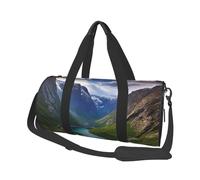 Borsa sportiva da palestra per donne e uomini, borsone da viaggio, borsa da weekender, con fiordi norvegesi, borsa da viaggio per la notte, per viaggi, nuoto, fitness, allenamento, sport, nero, taglia