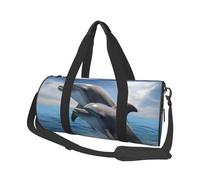 Borsa sportiva da palestra per donne e uomini, borsone da viaggio con due delfini, borsa da weekender, in tela, borsa da viaggio per la notte, per viaggi, nuoto, fitness, allenamento, sport, nero