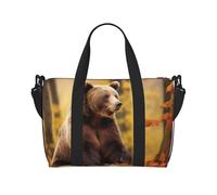 Borsa sportiva da palestra per donne e uomini, borsone da viaggio con orso marrone in autunno, borsa da weekender, borsa da viaggio in tela da portare durante la notte, per viaggi, nuoto, fitness