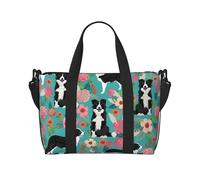 Borsa sportiva da palestra per donne e uomini, borsone da viaggio tote Border Collie Florals Weekender borsa in tela da portare con sé per viaggi, nuoto, fitness, allenamento, sport, borsone nero