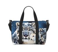 Borsa sportiva da palestra per donne e uomini, borsone da viaggio tote con occhi azzurri leopardo delle nevi borsa da weekend in tela da portare con sé durante la notte, per viaggi, nuoto, fitness