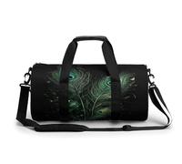 Borsa sportiva da palestra per donne e uomini, con motivo a due delfini, cilindrica, da viaggio, con cinghie regolabili, per viaggi, sport, allenamento, Due piume di pavone verdi, 45x23x23CM, Borsone