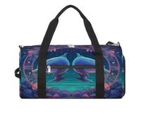 Borsa sportiva da palestra per donne e uomini, con scomparto per scarpe e tasca bagnata, borsone da viaggio con due delfini, per viaggi, sport, fitness, allenamento, Due delfini, Taglia unica, Borsone