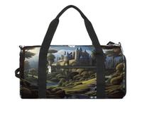 Borsa sportiva da palestra per donne e uomini, con scomparto per scarpe e tasca bagnata, borsone da viaggio con venature del legno per viaggi, sport, fitness, allenamento, Boschi e Castello, Taglia