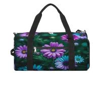 Borsa sportiva da palestra per donne e uomini, con scomparto per scarpe e tasca bagnata, borsone da viaggio arancione per chitarre elettriche, viaggi, sport, fitness, allenamento, Fiori viola e foglia