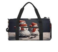 Borsa sportiva da palestra per donne e uomini, con scomparto per scarpe e tasca bagnata, due squali nel borsone da viaggio per viaggi, sport, fitness, allenamento, Due pupazzi di neve che sciano