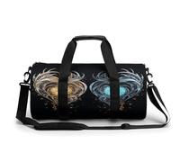 Borsa sportiva da palestra per donne e uomini, due farfalle al tramonto, cilindrica, da viaggio, con cinghie regolabili, per viaggi, sport, allenamento, Due diverse forme di cuore, 45x23x23CM, Borsone