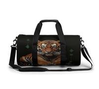 Borsa sportiva da palestra per donne e uomini, paesaggio invernale nelle Alpi bavaresi, borsone cilindrico da viaggio con cinghie regolabili per viaggi, sport, allenamento, Con Tigre e Zampe,
