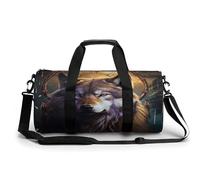Borsa sportiva da palestra per donne e uomini, paesaggio invernale nelle Alpi bavaresi, borsone cilindrico da viaggio con cinghie regolabili per viaggi, sport, allenamento, Lupi e acchiappasogni,