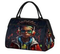 Borsa sportiva da viaggio, borsa da viaggio, borsa da viaggio con ragazzo nero che ama la musica, impermeabile, borsa da viaggio per uomo e donna