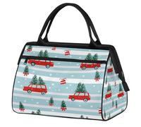 Borsa sportiva da viaggio, borsa da viaggio, con auto rossa con albero di Natale, impermeabile, borsa da viaggio per uomo e donna