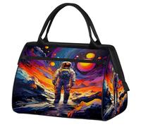 Borsa sportiva da viaggio, borsa da viaggio con pianeta colorato astronauta dipinto a olio impermeabile, borsa da viaggio per uomo e donna