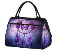 Borsa sportiva da viaggio con acchiappasogni e farfalla viola, per donne e uomini, borsone da viaggio di grande capacità, impermeabile, da portare con sé, per palestra, viaggi, attività all'aperto