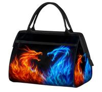 Borsa sportiva da viaggio con drago di fuoco astratto rosso e blu per donne e uomini, borsone da viaggio di grande capacità, impermeabile, borsa da portare durante la notte, per palestra, viaggi