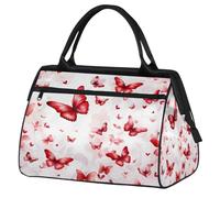 Borsa sportiva da viaggio con farfalla rossa e cuore innamorato, per donne e uomini, grande capacità, borsone per weekender, impermeabile, borsa da portare con sé durante la notte, per palestra