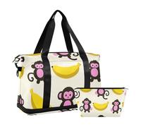 Borsa sportiva da viaggio con scimmia con scimmia e banana beige con tracolla regolabile per viaggi d'affari set di 2 pezzi, beige cartone animato scimmia banana, 1 taglia, Sagome di banana scimmia