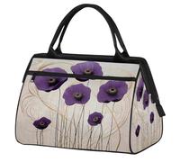 Borsa sportiva da viaggio con stampa artistica con papaveri viola, per donne e uomini, grande capacità, borsone da viaggio impermeabile, borsa da portare durante la notte, per palestra, viaggi