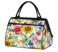 Borsa sportiva da viaggio per donne e uomini, con girasoli, papaveri e fiordalisi, borsa da viaggio di grande capacità, impermeabile, borsa da portare durante la notte, per palestra, viaggi, attività