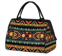 Borsa sportiva da viaggio vintage con stampa geometrica etnica azteca per donne e uomini, borsone da viaggio di grande capacità, impermeabile, borsa da portare durante la notte, per palestra, viaggi