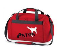 Borsa sportiva Karate con nome per ragazzi | Borsa da viaggio personalizzata per bambini per arti marziali Judo | Grande per società sportive, Colore: rosso, borsa da palestra