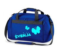 Borsa sportiva per bambini, con nome stampato sopra, personalizzabile, con sagoma di farfalla, borsone da viaggio per ragazze di colore rosa, blu, verde, rosso o nero, blu royal, 26 litri