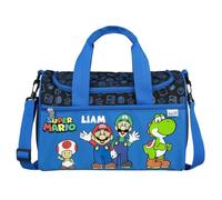 Borsa sportiva per bambini Super Mario - Personalizzata con nome - Piccola borsa da viaggio Weekender Bag per ragazzi, Super Mario (blu reale), Borsa sportiva