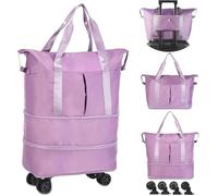 Borsa su ruote, borsa per la spesa, borsone con ruote, borsone pieghevole espandibile per viaggi, bagaglio a mano da portare con sé, grande borsa per il fine settimana, viola