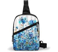 Borsa sul petto Boschetti blu di fiori di fiordalisi Fiordaliso blu Acquerelli astratti,Borse a tracolla Zaino a tracolla multiuso Zaino da viaggio impermeabile Escursionismo Pacchetto petto alla moda