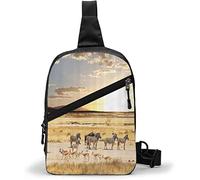 Borsa sul petto I loro cappotti a righe nelle savane Tramonto Avventura Africa Wild Safari Foto,Borse a tracolla Zaino multiuso a tracolla Zaino da viaggio impermeabile Escursionismo Pacchetto petto a