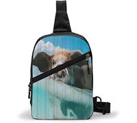 Borsa sul petto Maiale carino Fai un bagno nell'acqua di mare blu Divertente con cielo Nuvola bianca,Borse a tracolla Zaino a tracolla multiuso Zaino da viaggio impermeabile Escursionismo Pacchetto pe