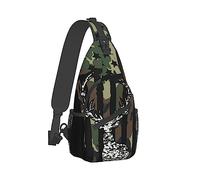 Borsa sul Petto per Uomo Donna Compatibile con Cervo Camouflage Bandiera Americana Caccia Zaino a Tracolla Nero Zaino alla Moda, Borsa a Tracolla Regolabile con Cerniera per Sport all'Aria Aperta con