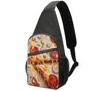 Borsa Sul Petto Pizza Printed Causal Zaino Monospalla Pratica Zainetto Per Viaggio Trekking Uso Quotidiano 19X39Cm