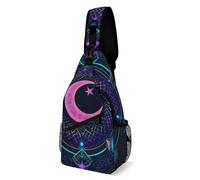 Borsa Sul Petto Sacred Geometric Symbol Purple Space Galaxy Stars Mystic Sun Moon Pratica Borsello Uomo Causal Petto Borsa Per Alpinismo Ciclismo Uso Quotidiano 19X39Cm