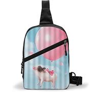Borsa sul petto Simpatico maialino con palloncino che vola nel cielo Petali di fiori romantici Umorismo, Borse a tracolla Zaino a tracolla multiuso Zaino da viaggio impermeabile Escursionismo Pacchett