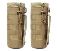 Borsa tattica per bottiglia d'acqua Molle, stile militare, con coulisse, apertura superiore e fondo in rete, borsa da viaggio per borraccia tattica (2 confezioni marrone)